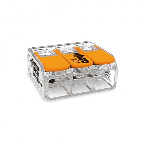Conector rapido con palanca 3 conductores, ø maximo 6 mm², 450 v , 41 a transparente 22,9 x 21,1 x 10,1 mm