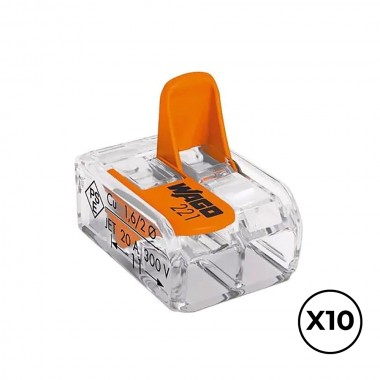 Conector rápido con palanca 2 conductores, ø maximo 4 mm², 450 v , 32 a transparente 13,2 x 18,6 x 8,4 mm. contiene 10 unida ...