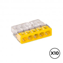 Conector rápido 5 vias, ø máximo 2,5 mm², transparente / amarilla, 10 uds