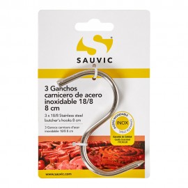 Ganchos carnicero inoxidable 18/8, 8 cm de longitud, blíster 3 unidades