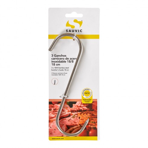 Ganchos carnicero inoxidable 18/8 18 cm de longitud, blister 3 unidades