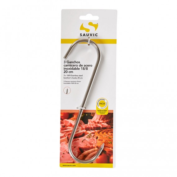 Ganchos carnicero inoxidable 18/8, 20 cm de longitud, blister 3 unidades