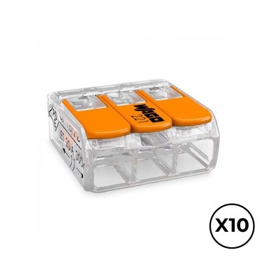 Conector rapido con palanca 3 conductores, ø maximo 4 mm², 450 v , 32 a transparente 18,8 x 18,6 x 8,4 mm. contiene 10 unida ...