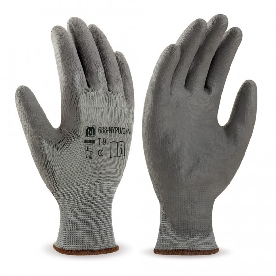 Guantes poliéster gris con recubrimiento de poliuretano gris en388, talla 7