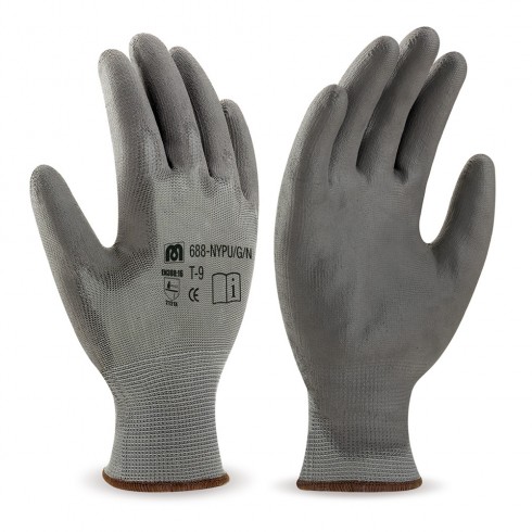 Guantes poliéster gris con recubrimiento de poliuretano gris en388, talla 9