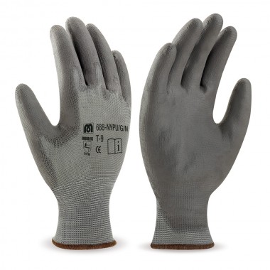 Guantes poliéster gris con recubrimiento de poliuretano gris en388, talla 10