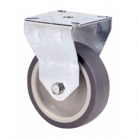Rueda fija de goma con placa y eje liso, color gris, carga máx. 40 kg, ø 5 cm