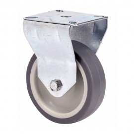 Rueda fija de goma con placa y eje liso, color gris, carga máx. 40 kg, ø 5 cm