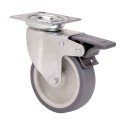 Rueda giratoria de goma con placa, eje liso y freno, color gris, carga máx. 50 kg, ø 6 cm