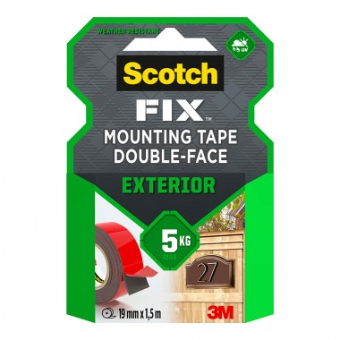 Cinta doble cara de montaje para exteriores, 19 mm x 1,5 m, máx 5 kg