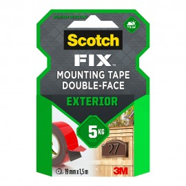Cinta doble cara de montaje para exteriores, 19 mm x 1,5 m, máx 5 kg