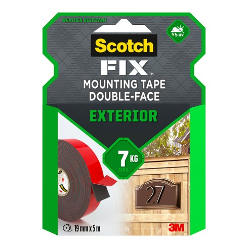 Cinta doble cara de montaje para exteriores, 19 mm x 5 m, máx 7 kg