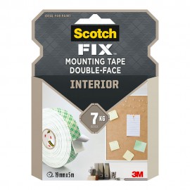Cinta doble cara de montaje para interiores, 19mmx5m, máx 7kg