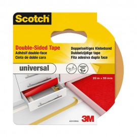 Cinta doble cara, universal, blanca, 20 m x 50 mm