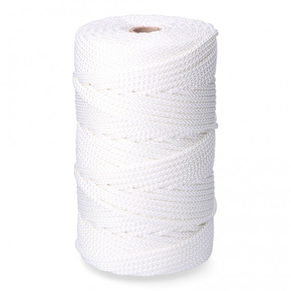 Cordón trenzado poliéster granete blanco, calibre 6 mm x 200 m