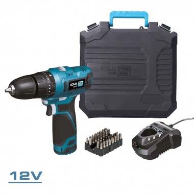 Kit maletín taladro percutor 12 v con accesorios, bateria y cargador
