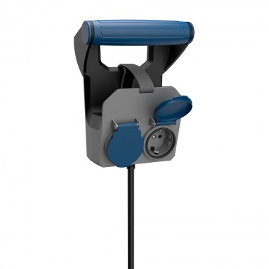 Prolongador expert de pared 2 tomas con tapa ip44 h05rr-f 4 g 1,5 mm² 16 a 230 v~ 10 m negro/gris/azul