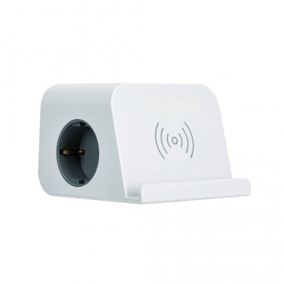 Base combiflat 2 tomas schuko 16a 250 v ~ + 2 usb a + 2 usb c + carga inalámbrica con soporte y fijación blanca