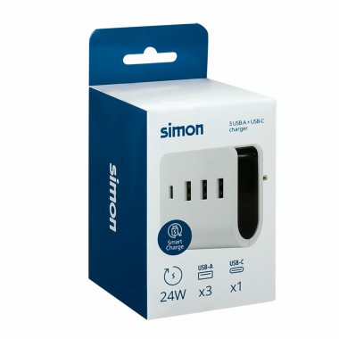 Adaptador 3 usb a + 1 usb c 16 a con soporte para smartphone
