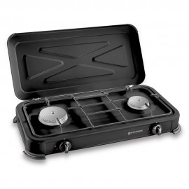 Cocina de gas butano/propano esmaltada 2 quemadores, negra, 570 x 300 x 65 mm