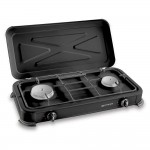 Cocina de gas butano/propano esmaltada 2 quemadores, negra, 570 x 300 x 65 mm