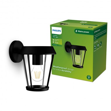 Aplique pared, exterior, sunera, negro, tipo farola, e27, 25 w, sin bombilla, luz hacia abajo