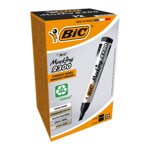Marcador permanente negro 2300, punta biselada, caja 12 uds