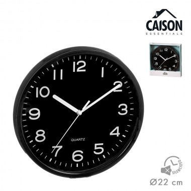 Reloj pared negro con números blancos ø21,5 cm