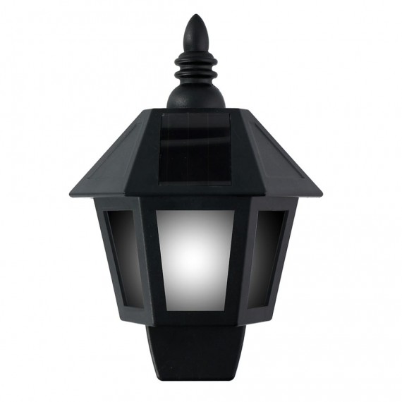 Aplique solar led, luz fria/efecto llama, ip44, negro