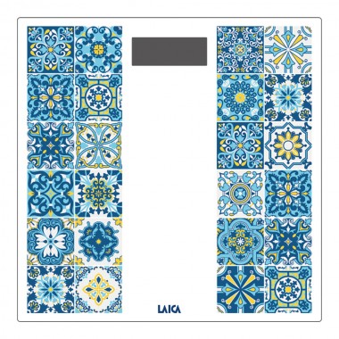 Báscula de baño electrónica con batería recargable cárga máxima 180 kg modelo estampado azul