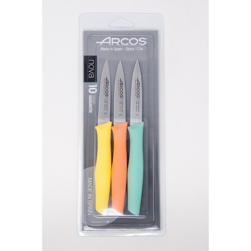 Cuchillos mondadores serie nova colores surtidos, blister 3 uds