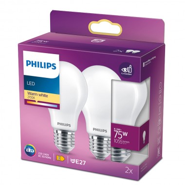 Bombilla estandard led e27 8,5 w 1055 lm 2700 k luz calida, 2 uds