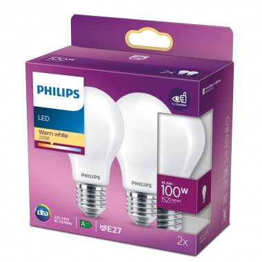 Bombilla estandard led e27 10,5 w 1521 lm 2700 k luz calida, 2 uds