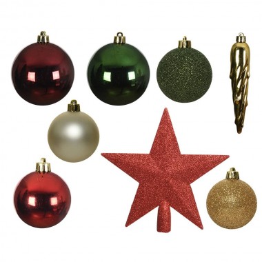 Accesorios para decorar el árbol de navidad. colores: verde, dorado y rojo, 33 piezas