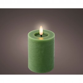 Vela de cera led, color verde, superficie rústica ø7 x 11,2 cm