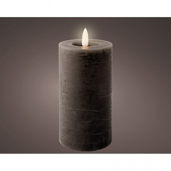 Vela de cera led gris, superficie rústica, ø7 x 15 cm