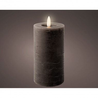 Vela de cera led gris, superficie rústica, ø7 x 15 cm