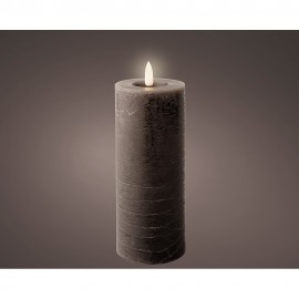 Vela de cera led gris, superficie rústica, ø7 x 19 cm