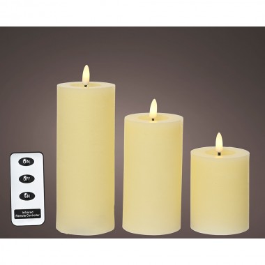 Vela de cera led color crema, ø7 x 19 cm, 3 unidades
