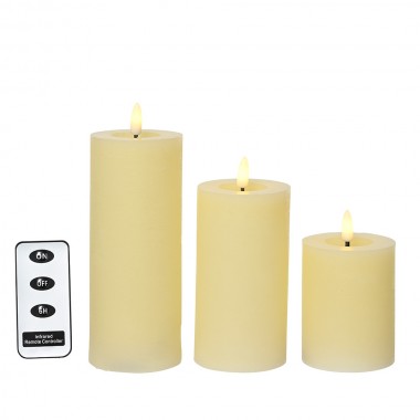 Vela de cera led color crema, ø7 x 19 cm, 3 unidades