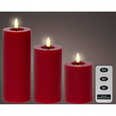 Vela de cera led color rojo, ø7 x 19 cm, 3 unidades