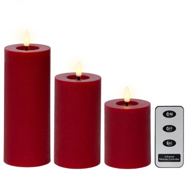 Vela de cera led color rojo, ø7 x 19 cm, 3 unidades