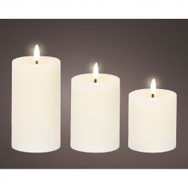 Vela de cera led color crema, ø7 x 15 cm, 3 unidades