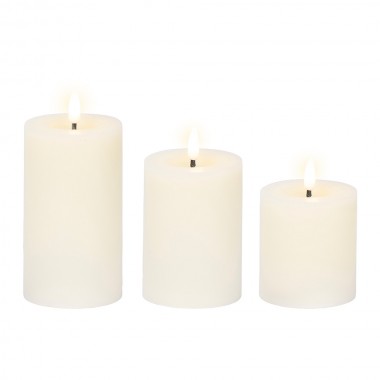 Vela de cera led color crema, ø7 x 15 cm, 3 unidades