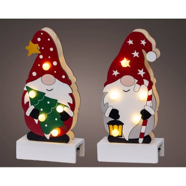 Figura gnomo madera con led 8,50 x 4,50 x 18 cm, modelos variados