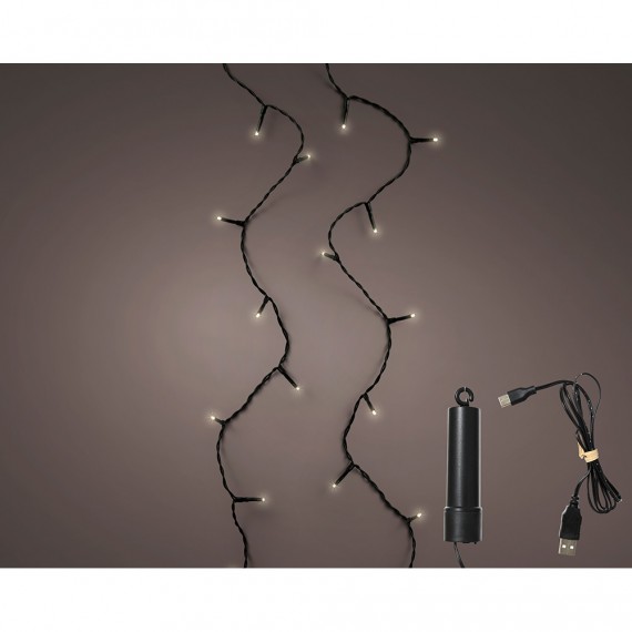 Guirnalda led multifunción exterior con bateria 100 led luz cálida con cable negro 7,4 m