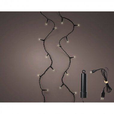 Guirnalda led multifunción exterior con bateria 100 led luz cálida con cable negro 7,4 m