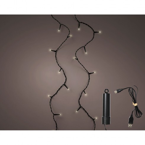 Guirnalda led multifunción exterior con bateria 100 led luz cálida con cable negro 7,4 m