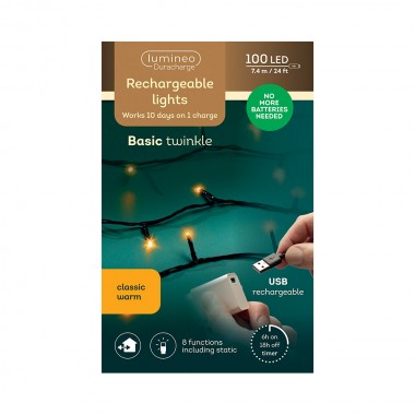Guirnalda led multifunción exterior con bateria 100 led luz cálida con cable negro 7,4 m