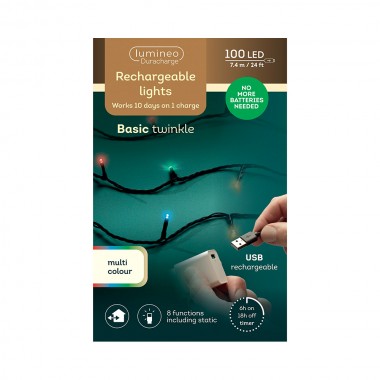 Guirnalda led multifunción exterior con bateria 100 leds multicolor con cable negro 7,4 m